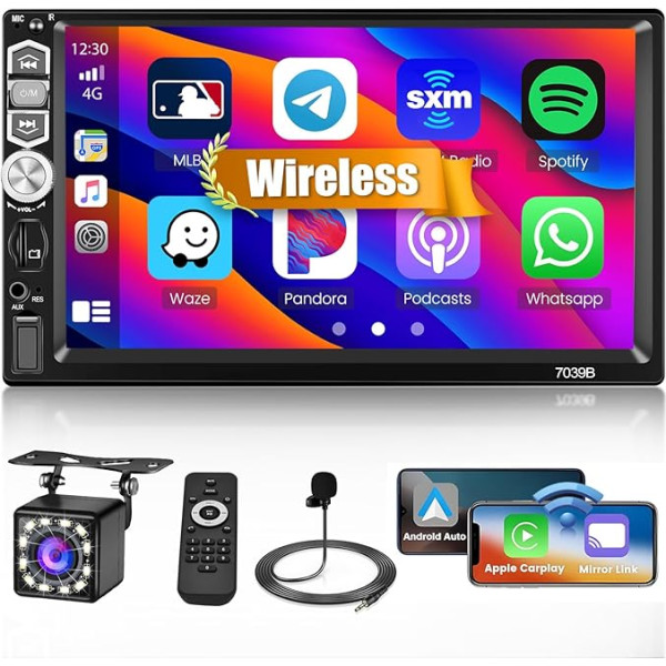 Hikity Car Radio 1 DIN with Wireless CarPlay & Wireless Android Car, 7 Inch Car Radio Touch Display Bluetooth 5.1 Car Radio with Screen FM Radio USB TF AUX