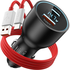 100 W Quick Charging Car Charger and 1 m USB to USB C Cable, USB Car Charger for Oppo Reno10 Pro + Find X5 Pro OnePlus 12 11 North 2T 10 Pro Reno8 Realme GT Neo 3T, 2 Port Cigarette Lighter Charger