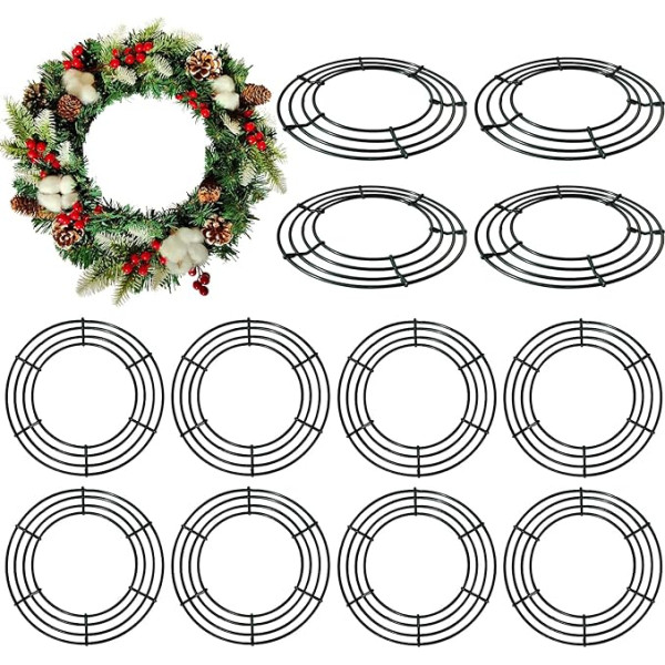 Thealyn 12 Pieces 30cm Metal Wreath Frame Wire Wreath Rings for Christmas New Year Party Home Decor Crafts Supplies (Green)