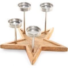 Logbuch-Verlag Advent Wreath Candle Holder Frame for 4 Candles Decorative Star Christmas Wooden & Metal Candle Holder for Decorating 30 cm