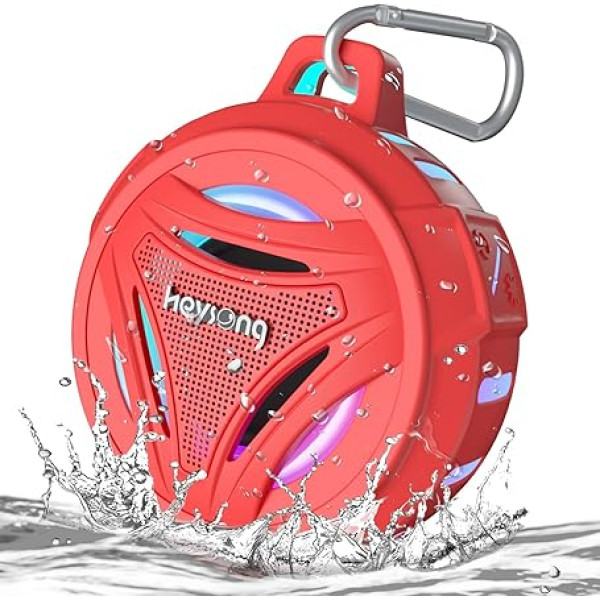 HEYSONG Bluetooth Speaker, Music Box, Portable LED Light, Wireless Box with IPX7 Water Protection, Dual Bass Drivers, 36H Battery, True Wireless Stereo Speaker for Outdoor, Car, Party, Shower, Red