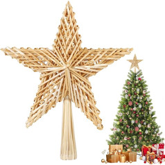 SALCAR Straw Christmas Tree Star, 25 cm Straw Stars, Christmas Tree Crown Stars, Handmade Natural Decoration for Christmas Trees