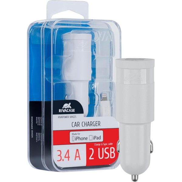 Rivacase va4225 WD2 in Car Mobile Phone Charger – Mobile Phone Chargers (White, Smartphone, Car Cigarette Lighter, sur-courant, Overload, Thermal, Smartphone, CE, FCC, ABC)