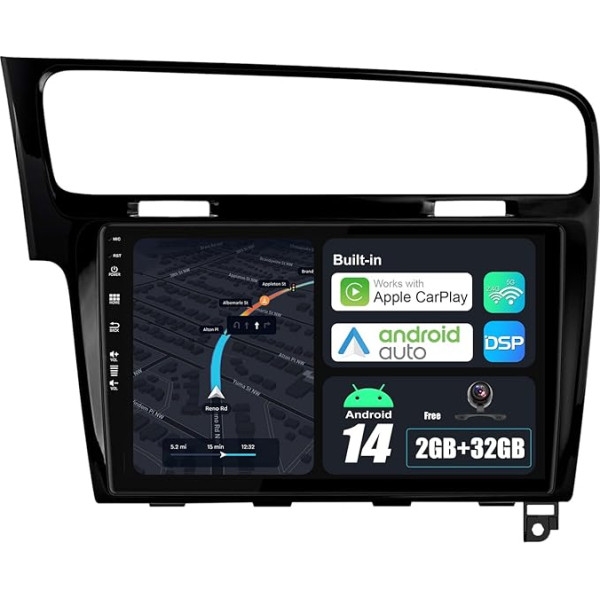 BXLIYER Android 14 IPS Car Radio Suitable for Golf 7 (2013-2018) - Built-in CarPlay Android Car - Free Camera - 2G + 32G - 10.1 Inch 2 DIN - DSP DAB Steering Wheel Control WiFi Fast Boot 4G