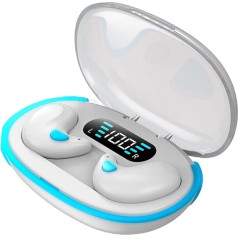 LUCKKY Bone Conduction Sleep Bluetooth Headset, In-Ear 5.3 Wireless Noise Cancelling Sports Earphones Sleep Wireless Headphones Fitness Headphones with LED Digital Display Charging Case (White)