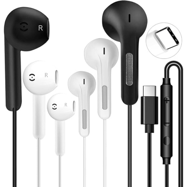 USB C Headphones for iPhone 16/15 Pro Max/Plus, Wired Earbuds with Microphone and Volume Control, HiFi Stereo Noise Cancellation, Type C Earphones, Wired for iPad Pro, Samsung Galaxy
