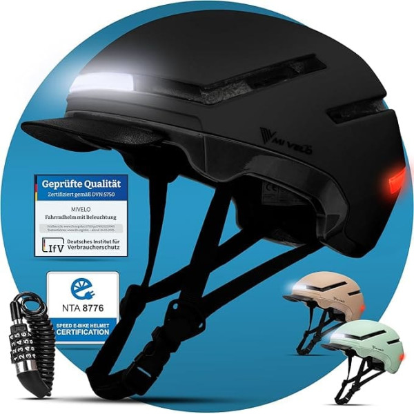 MIVELO Bicycle Helmet Women Men Adults with Light Including Helmet Lock, NTA Certified up to 45 km/h, Helmet Suitable for E-Bike & S-Pedelec, Cycling Helmet Ultralight & Safe, Unisex