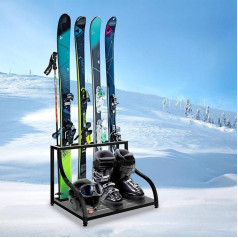 DOLEMODUO Ski Storage Freestanding Ski Holder for Home and Garage 4 Pairs Ski Storage Organizer for Snowboard Ski Poles