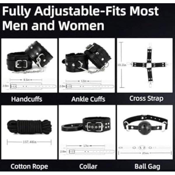 WreGmgg Black Leather Yoga Kit Set of 12 Pieces, Ultra Soft Adjustable Training Tool, Bedroom Yoga Training for Couples, Fitness H Resistance Belt