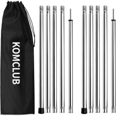 KOMCLUB Tent Poles Camping Tarpaulin Poles 10 Pack Stainless Steel Adjustable Curtain Post Curtain Post Canopy Stainless Steel Replacement Curtain Post 78 Inch 2 Sets