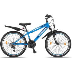 Talson 24 Inch Mountain Bike Bicycle with 21 Speed Shimano, Fork Suspension and Lighting, Blue