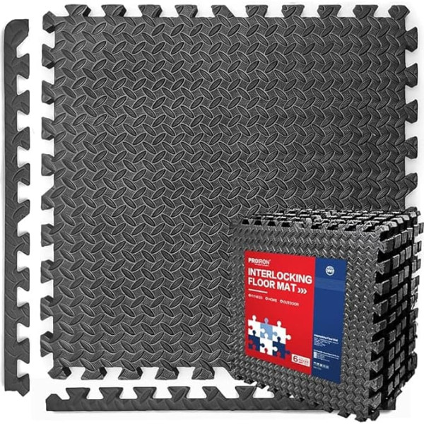 PROIRON Extra Thick 2 cm Floor Protection Mat Fitness, 60 x 60 cm Protective Mats Puzzle Mat, 6 Puzzle Floor Mat Underlay Mat for Gym & Fitness Equipment, Fitness Mat, Gym Mat, Sports Mat, Training