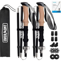 Overmont Hiking Poles Foldable Aluminium Ultralight - Adjustable 105-125 cm Trekking Poles - Nordic Walking Poles 1 Pair with All-Terrain Accessories Black
