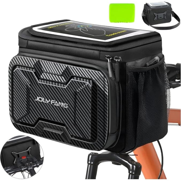JOLY FANG Handlebar Bag Bicycle 7L - Waterproof Bicycle Bag Handlebar with Handlebar Adapter for E-Bike & Bike, Touchscreen Handlebar Bags with Removable Shoulder Strap