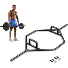 KOMFOTTEU Trap Bar, 142 cm Dumbbell Bar with Folding Handle, Hex Bar Made of Steel with Spring Lock, Hexagon Bar up to 226 kg for Squats, Deadlifts