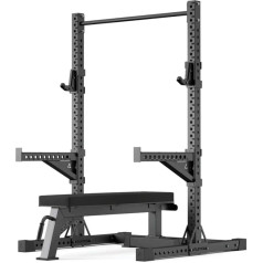 Atletica R7 Squat Rack, Ghost Set, Heavy Duty Flat Bench with Stand Function, Spotter Arms, J-Hooks and Pull-Up Bar incl.