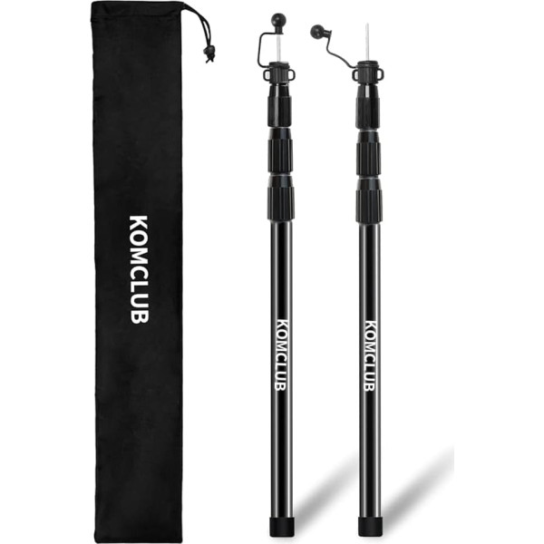 KOMCLUB Telescopic Tarp Poles, Adjustable Tarp Poles, Heavy Duty Design, Portable and Lightweight Fiberglass Tent Poles for Shelter, Camping, 4 Sections, Adjustable up to 250cm (Set of 2)