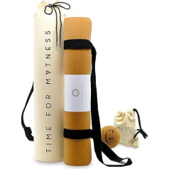 aGreenie® Premium Cork Yoga Mat 4 mm Non-Slip Yoga Mat Cork Natural Rubber Yoga Mat with Yoga Mat Carry Strap, Massage Ball and E-Book