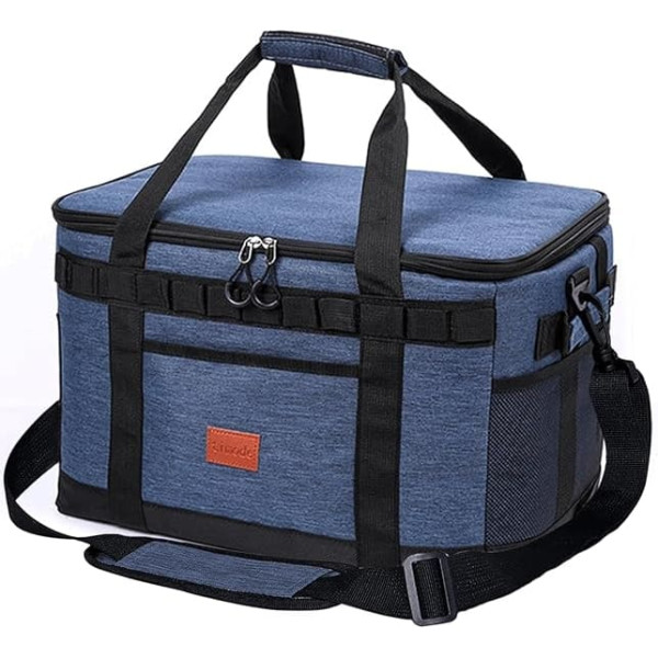 35L Insulated Picnic Bag for Picnic, Travel, Shopping and Camping, Foldable, Waterproof, with Outer Pockets and Shoulder Strap, Keeps Food and Drinks Cool for Hours (Navy Blue)