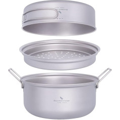 Boundless Voyage Titanium Steamer Soup Pot with Frying Pan Set, Ultralight Outdoor Cooking Pot, Camping Pots and Pans Set, Family Big Ti2101C-Ti2102C