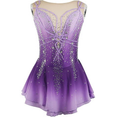 XIUWOUG Eiskunstlauf Kleid Damen Mädchen Turnanzug Kürkleider Strass Ärmellos Lila Farbverlauf Rollkunstlauf Kinder Professionelle Rhythmische Sportgymnastik Anzug