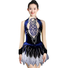 Rinkhockey Langarm Eiskunstlaufkleid Mädchen Damen Strass Eisrock Atmungsaktiv Training Wettkampfkleidung