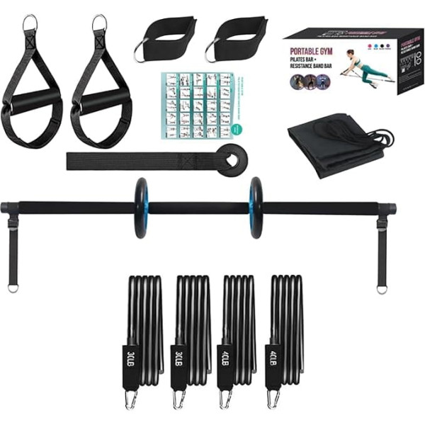 Pilates Bar Set - Pilates Bar Workout with Resistance Bands, Multifunctional Pilates Home Fitness Equipment with Abdominal Roller for Full Body Workout