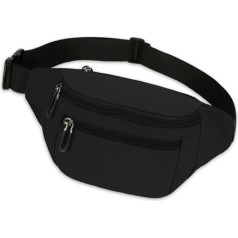Qwrqwr Schwarze Bauchtasche für Damen und Herren, wasserdicht, verstellbare Sport-Bauchtasche mit sicherem Reißverschluss, für Fitnessstudio und Outdoor, Schwarz , separates Fach