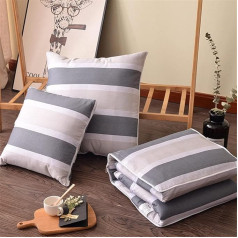 Cushion Blanket 2 in 1 Travel Blanket Cushion Quilt Multifunctional Pillow Blanket Neck Support Pillow Soft & Warm Nap Mat Cushion for Sofa Bed Office Chair (Grey Stripes)