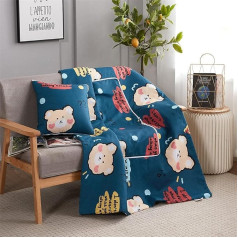 Cushion Blanket 2 in 1 Travel Blanket Cushion Quilt Multifunctional Pillow Blanket Neck Support Pillow Soft & Warm Nap Mat Cushion for Sofa Bed Office Chair (Curious Bear)