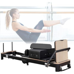 Pilates-Reformer-Maschine – Multifunktionales, faltbares Heimtrainingsgerät aus Aluminium für Krafttraining (Schwarz, 236 x 68 x 35 cm)