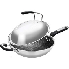 Wok für Induktion Edelstahl Wok Kombi Topf Deckel Antihaft Pfanne Unbeschichtet Ölfrei Dunstabzugshaube Induktionsherd Wok Universal,34cm