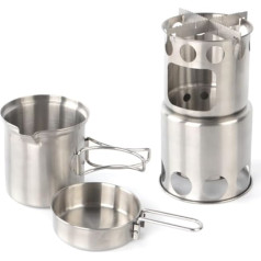 ZWQXZX Camping Tableware, Camping Pot Set, Foldable Handle, Pans, Wood Stove, 304 Stainless Steel Cooking Set, Cookware, Hiking, Picnic, Outdoor Cooking