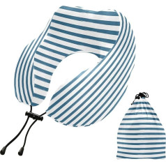 Ksajwzf Reisekissen für Nacken, Kopf, Frühling, Sommer, gestreift, marineblau, Memory-Schaum, Nackenstützkissen, Nackenkissen, gestreift, zum Schlafen, Flugzeug, Züge, Büro