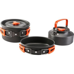 KITANDOVE 1 Set 3-Piece Kettle Set Outdoor Grill Plate Hot Pot Portable Stove Camping Grill Plate Backpack Cookware Outdoor Cooker Campfire Kit Aluminium Alloy
