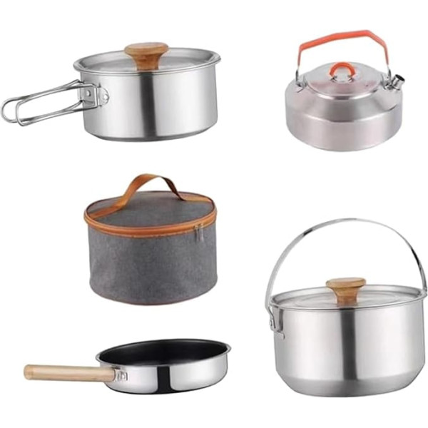 Folpus Camping-Kochgeschirr-Set mit Wasserkocher, Bratpfanne, Utensilien, Kochset, Kochset für Küche, Rucksackreisen, Picknick, Abendessen, Wandern