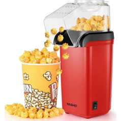 YASHE Popcorn Machine, 1200 W Hot Air Popcorn Maker, Electric Popcorn Machines, One Touch Operation, 2 Minutes, Healthy Without Fat & Oil, Red