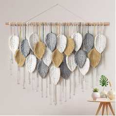 Weldomcor Macramé Wall Hanging Large Tapestry Woven Wall Hanging Boho Macramé Leaf Wall Decoration Feather Chic Woven Art for Bedroom Living Room Decoration 100 cm Yellow