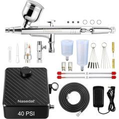 Nasedal Airbrush Kit 40PSI Auto-Stop Air Compressor Dual-Action Air Brush Model Paint for Car Nail Makeup Cake Decoration Art Drawing Craft Tattoo