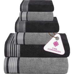 Casa Copenhagen He & She 6 Piece Towel Set, Pine Grey + Grey Purple, 550 g/m² Bath Towels, 2 Hand Towels, 2 Washcloths, Designed in Denmark. Made of Egyptian Cotton for Bathroom, Kitchen and Shower