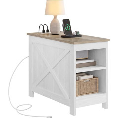 YITAHOME Side Table with Charging Station, Couch Side Table with Double-Layer Storage Space, 60 x 30 x 50 cm, Bedside Table for Bedroom, Living Room, Bedroom, White