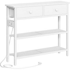 HOOBRO EWW72CXG01 Narrow Console Table with Power Strip, 75 cm Hallway Table, Side Table with Fabric Drawers, Entrance Table, for Hallway, Entryway, Living Room, White