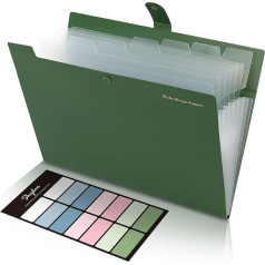SKYDUE Expanding File A4, Document Folder with 8 Compartments, A4 Folder / File Folder A4 / Document Bag / Folder Organiser for Office Home School Documents (Green)