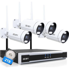 REIGY 8MP WLAN Outdoor Surveillance Camera Set with 2TB Hard Drive, 4K Surveillance System 16CH WiFi NVR + 4 x 1920P Camera Outdoor, Two-Way Audio Motion Detection Coloured Night Vision