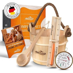 ALPENHAUCH Sauna Bucket with Trowel [100% Natural Wood] - Elegant Sauna Bucket Set with Sauna Hourglass & Thermometer / Hygrometer - Durable Sauna Accessories - Infusion Bucket Set Including Practical