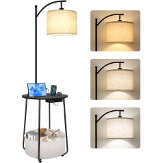 OUTON Dimmable Floor Lamp with Table USB Ports Black
