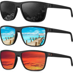 HENGOSEN Men's Polarised Sunglasses: Sports Sunglasses, Mirrored UV400 Protection, Driving, Fishing, Pack of 3