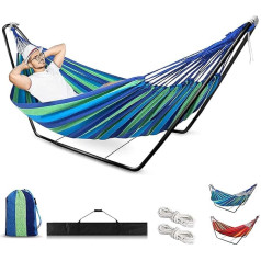 Hammock for 1-2 People Hanging Chair with Frame Foldable for Outdoor Carry Bag Portable Indoor Garden Camping, Colour: with Frame, Rainbow