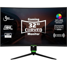 Aryond A32 V2 Curved Gaming Monitor, 32 Inch (80 cm), 180Hz, 1500R, QHD (2560 x 1440), 1ms, HDR, FreeSync & G-Sync, 122% SRGB, Eye Care, Built-in Speaker, HDMI, Display Port, Height Adjustable