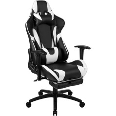 Flash Furniture X30 Gaming Chair, Ergonomic Office Chair for PC and Gaming Setups, Adjustable Racing Chair with Fully Adjustable Back Support, Black with White Trim